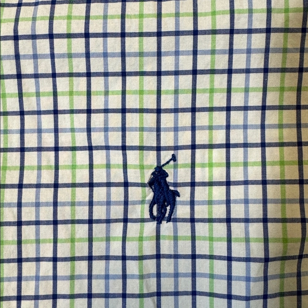 Polo Ralph Lauren mens 3XLT Tall blue green check plaid stretch oxford shirt EUC - Picture 3 of 5